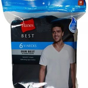 Hanes Best Tagless V-Necks 100% Ring Spun Cotton, Black Gray, 6 Shirts S…